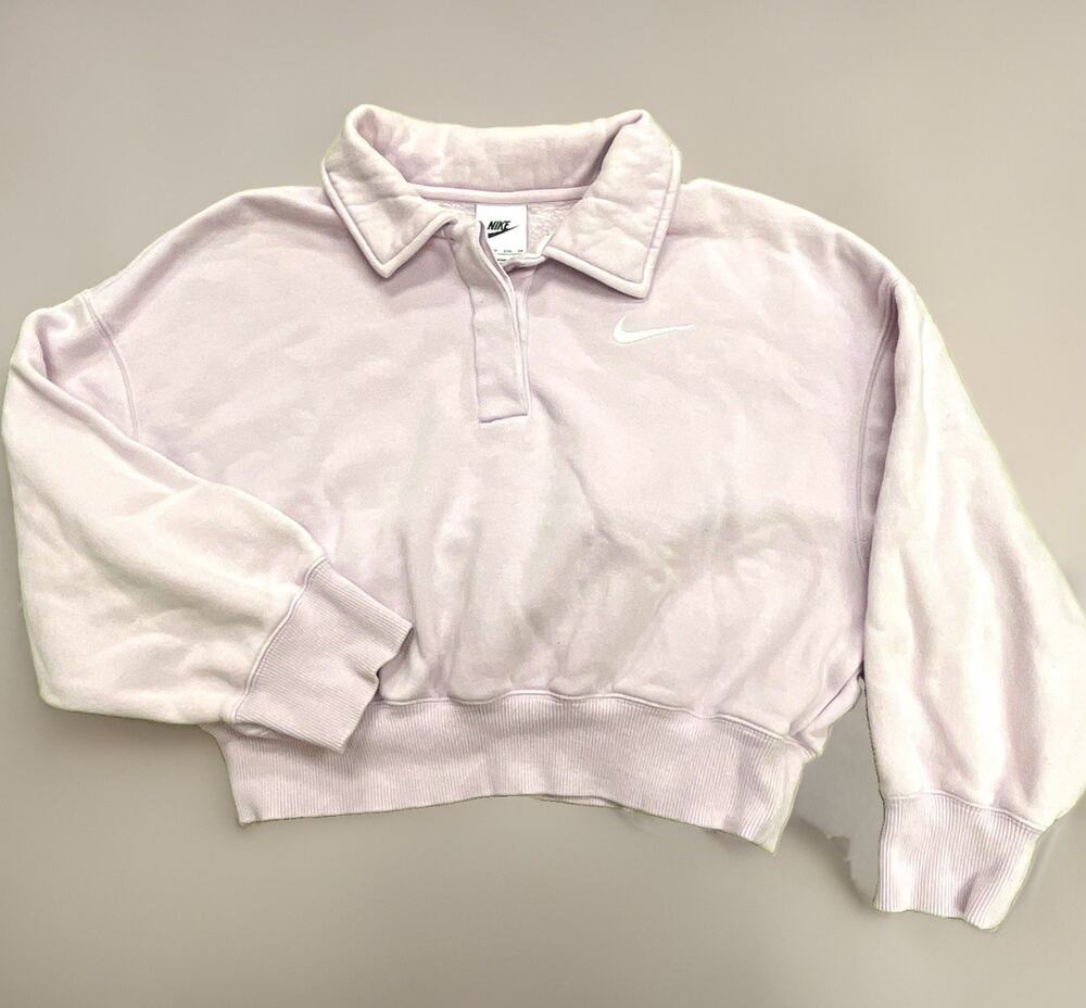 Nike Women's XS Purple Collared Polo Fleece Pullover Crop Sweatshirt Crop Sleeve